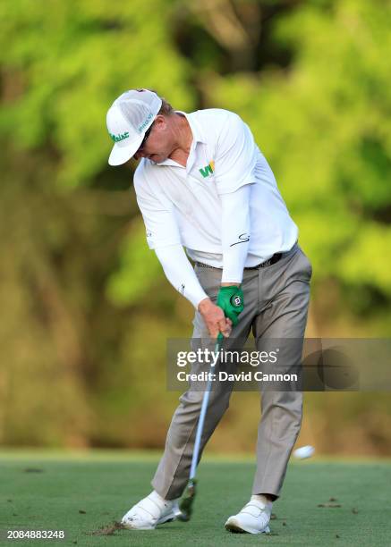 Charley Hoffman of The United States plays his second shot on the 14th hole during the first round of THE PLAYERS Championship on the Stadium Course...