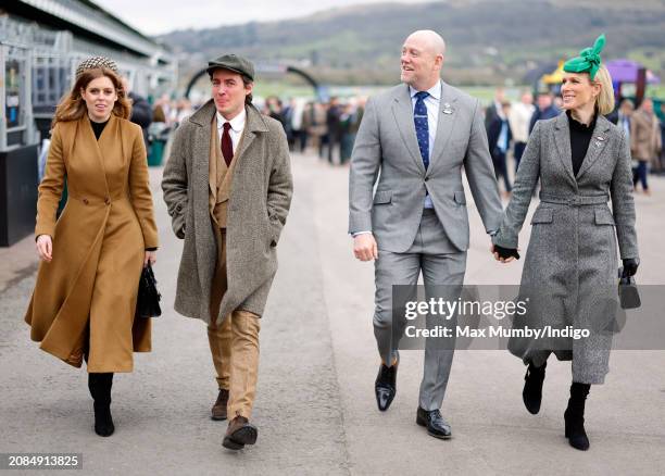 Princess Beatrice, Edoardo Mapelli Mozzi, Mike Tindall and Zara Tindall attend day 3 'St Patrick's Thursday' of the Cheltenham Festival at Cheltenham...