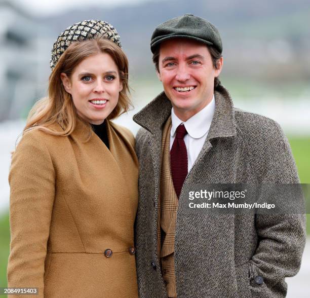 Princess Beatrice and Edoardo Mapelli Mozzi attend day 3 'St Patrick's Thursday' of the Cheltenham Festival at Cheltenham Racecourse on March 14,...