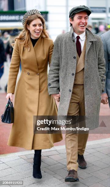 Princess Beatrice and Edoardo Mapelli Mozzi attend day 3 'St Patrick's Thursday' of the Cheltenham Festival at Cheltenham Racecourse on March 14,...