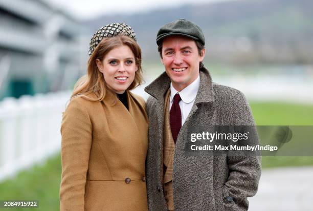 Princess Beatrice and Edoardo Mapelli Mozzi attend day 3 'St Patrick's Thursday' of the Cheltenham Festival at Cheltenham Racecourse on March 14,...