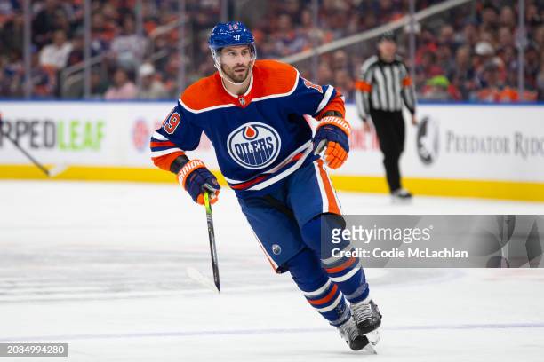 Adam Henrique of the Edmonton Oilers skates against the Washington Capitals during the first period at Rogers Place on March 13, 2024 in Edmonton,...