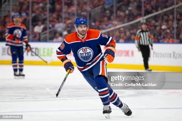 Adam Henrique of the Edmonton Oilers skates against the Washington Capitals during the first period at Rogers Place on March 13, 2024 in Edmonton,...