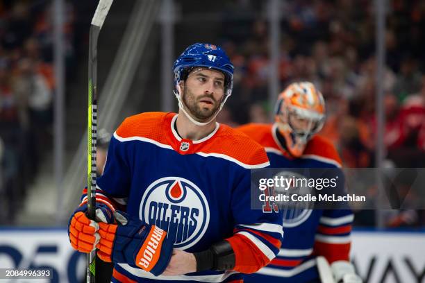 Adam Henrique of the Edmonton Oilers skates against the Washington Capitals during the third period at Rogers Place on March 13, 2024 in Edmonton,...