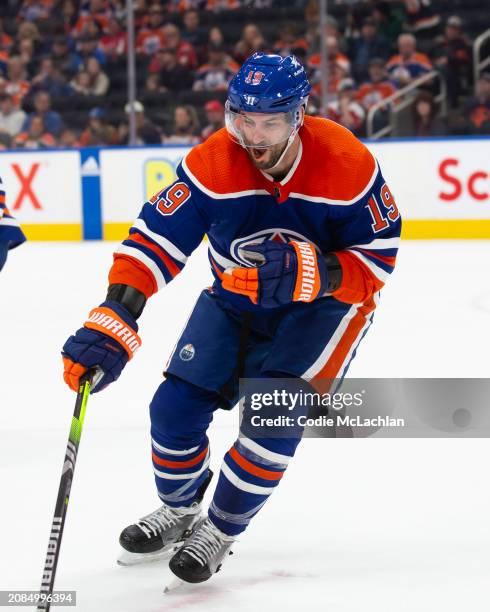 Adam Henrique of the Edmonton Oilers skates against the Washington Capitals during the third period at Rogers Place on March 13, 2024 in Edmonton,...