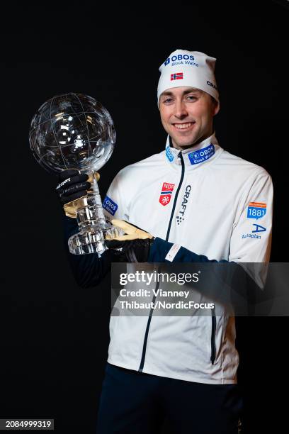 Jarl Magnus Riiber of Norway wins the globe during the FIS World Cup Nordic Combined Men Trondheim Cups on March 17, 2024 in Trondheim, Norway.