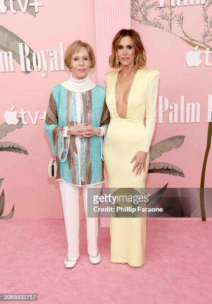 Carol Burnett and Kristen Wiig attend the World Premiere of Apple TV+'s "Palm Royale" at Samuel Goldwyn Theater on March 14, 2024 in Beverly Hills,...