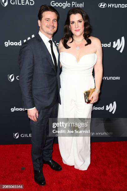 Jason Ritter and Melanie Lynskey attend the 35th GLAAD Media Awards - Los Angeles at The Beverly Hilton on March 14, 2024 in Beverly Hills,...