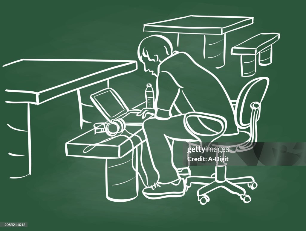 Studying On Campus Outdoors Sketch Chalkboard