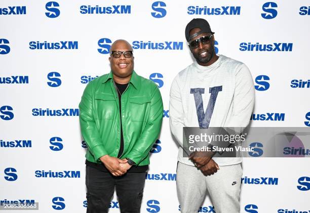 Sports journalist Brandon “Scoop B” Robinson and basketball coach and former professional player Tim Thomas visit SiriusXM Studios on March 14, 2024...