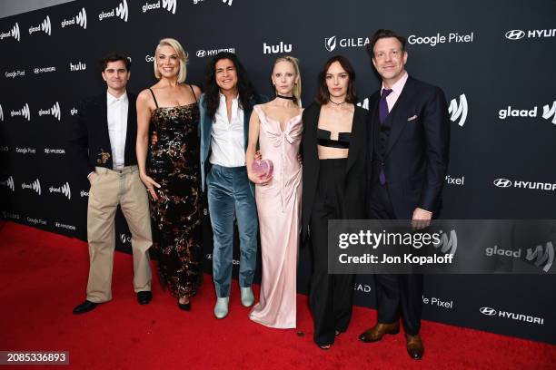 Hannah Waddingham, Cristo Fernández, Juno Temple, Jodi Balfour and Jason Sudeikis attend the 35th annual GLAAD Media Awards at The Beverly Hilton on...