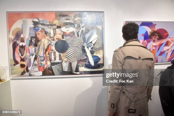 General view of atmosphere during "Cyber Surrealisme" Group Preview at Goldshteyn Saatort Gallery on March 14, 2024 in Paris, France.