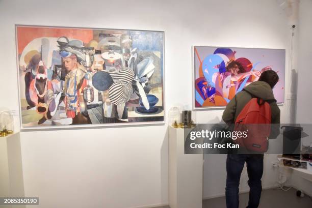 General view of atmosphere during "Cyber Surrealisme" Group Preview at Goldshteyn Saatort Gallery on March 14, 2024 in Paris, France.