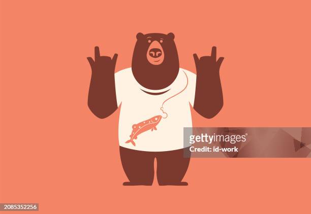 bear cheering in beige t-shirt - animal macho 幅插畫檔、美工圖案、卡通及圖標