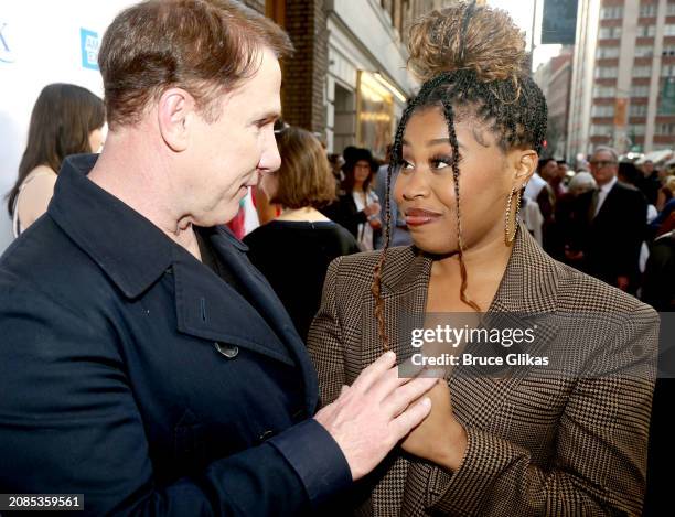 Nicholas Sparks and Dominique Fishback chat at the opening night of the new musical based on the film "The Notebook" on Broadway at The Gerald...