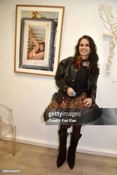 Actress Catherine Wilkening attends "Portraits Croisés" Gerard Harten’s Photo Exhibition Preview at Galerie Roanne de Saint Laurent on March 14, 2024...