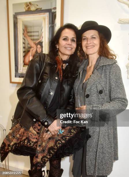 Actress Catherine Wilkening and Sophie Le Tellier attend "Portraits Croisés" Gerard Harten’s Photo Exhibition Preview at Galerie Roanne de Saint...