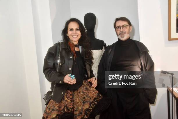 Actress Catherine Wilkening att designer Franck Sorbier attend "Portraits Croisés" Gerard Harten’s Photo Exhibition Preview at Galerie Roanne de...