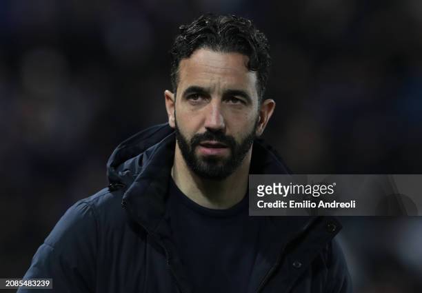 Sporting CP head coach Ruben Amorim looks on during the UEFA Europa League 2023/24 round of 16 second leg match between Atalanta and Sporting CP at...