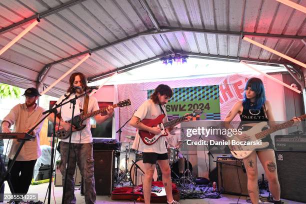 Kyle Gottschalk, Andrew McLeod, Cole Sefton and Harmony Weber of Sunnsetter perform on stage at Canada House during the 2024 SXSW Conference and...