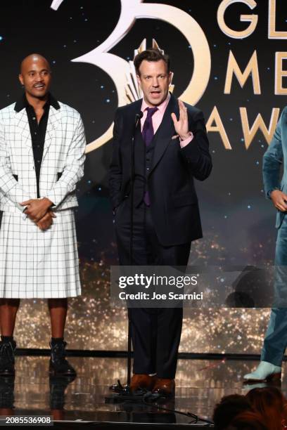 Jason Sudeikis accepts the Outstanding Comedy Series award for "Ted Lasso" onstage during the 35th GLAAD Media Awards - Los Angeles at The Beverly...