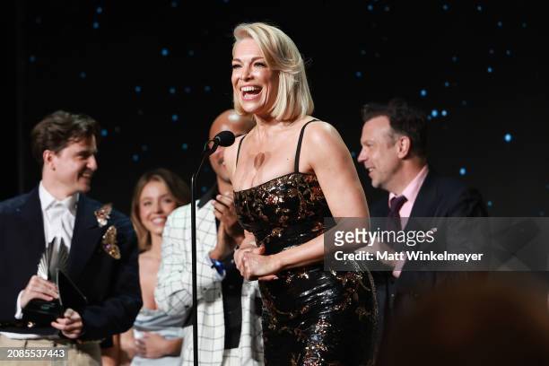 Hannah Waddingham accepts the Outstanding Comedy Series award for "Ted Lasso" onstage during the 35th GLAAD Media Awards - Los Angeles at The Beverly...