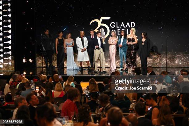 Cast and crew of "Ted Lasso" accepts the Outstanding Comedy Series award onstage during the 35th GLAAD Media Awards - Los Angeles at The Beverly...