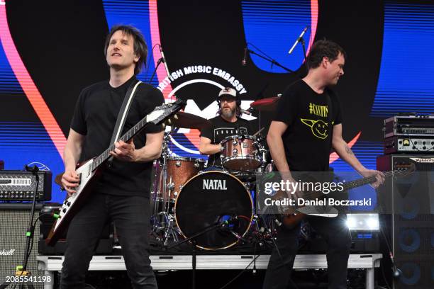 Tim Wheeler, Rick McMurray and Mark Hamilton of Ash perform on stage at Canada House during the 2024 SXSW Conference and Festival on March 14, 2024...