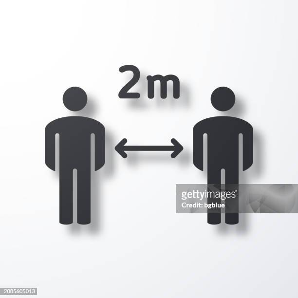 soziale distanzierung - 2 meter. symbol mit schatten auf weißem hintergrund - light meter stock-grafiken, -clipart, -cartoons und -symbole