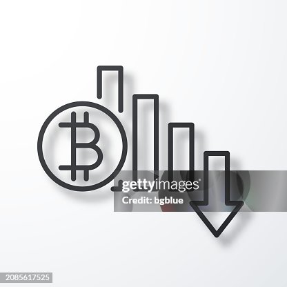 Bitcoin rate decrease. Line icon with shadow on white background Bitcoin rate decrease. Line icon with shadow on white background