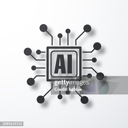Processor with artificial intelligence AI. Icon with shadow on white background Processor with artificial intelligence AI. Icon with shadow on white background