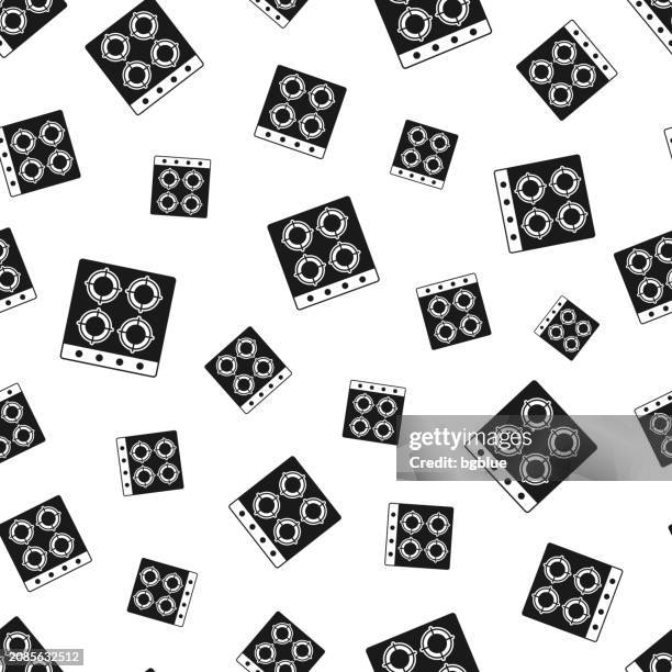 Gas Stove Top View Seamless Pattern Icons On White Background High-Res Vector Graphic