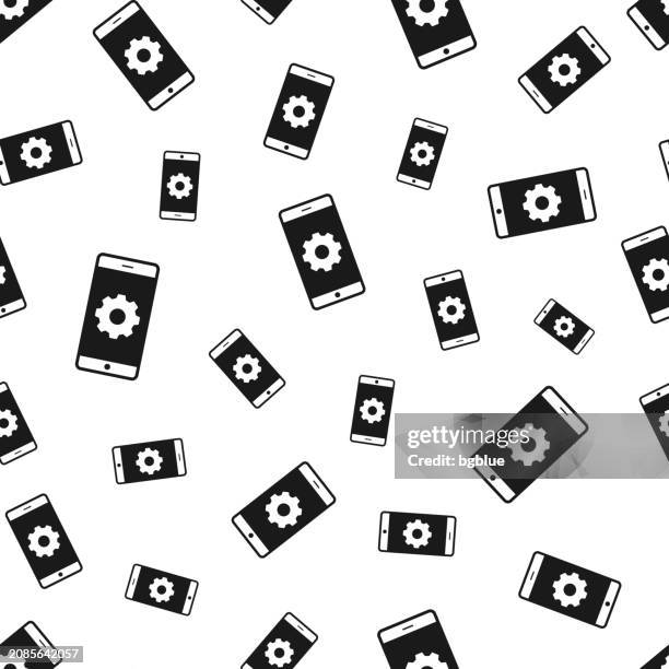 smartphone settings - gears. seamless pattern. icons on white background - workshop tools white background stock illustrations