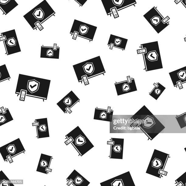 secure tv. seamless pattern. icons on white background - remote computer support stock illustrations