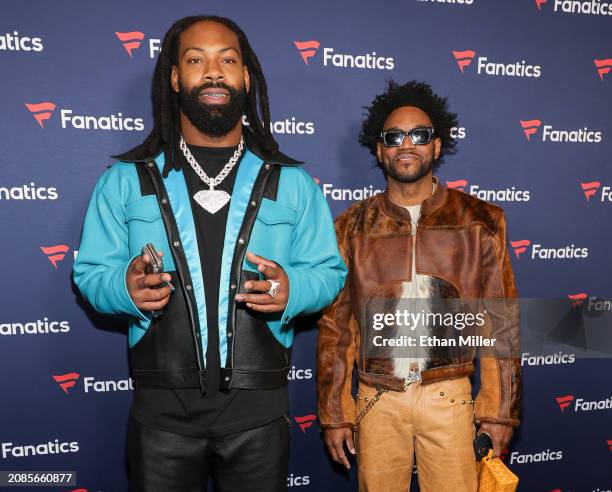 Za'Darius Smith and Robert Wright attend Michael Rubin's Fanatics Super Bowl party at the Marquee Nightclub at The Cosmopolitan of Las Vegas on...