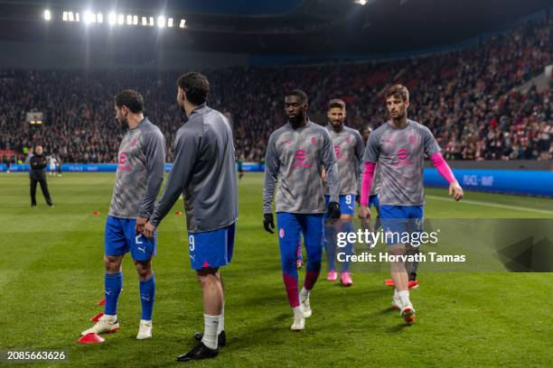 Milan warming up during the UEFA Europa League 2023/24 round of 16 second leg match between Slavia Praha and AC Milan at Eden Arena on March 14, 2024...