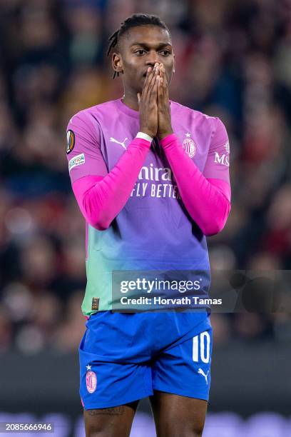 Rafael Leao of AC Milan looks on during the UEFA Europa League 2023/24 round of 16 second leg match between Slavia Praha and AC Milan at Eden Arena...