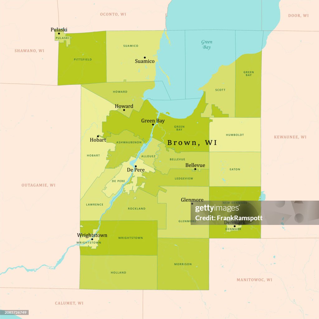 WI Brown County Vector Map Green