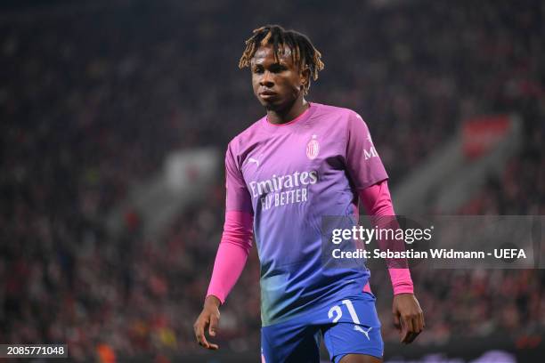 Samuel Chukwueze of AC Milan looks on during the UEFA Europa League 2023/24 round of 16 second leg match between Slavia Praha and AC Milan at Eden...