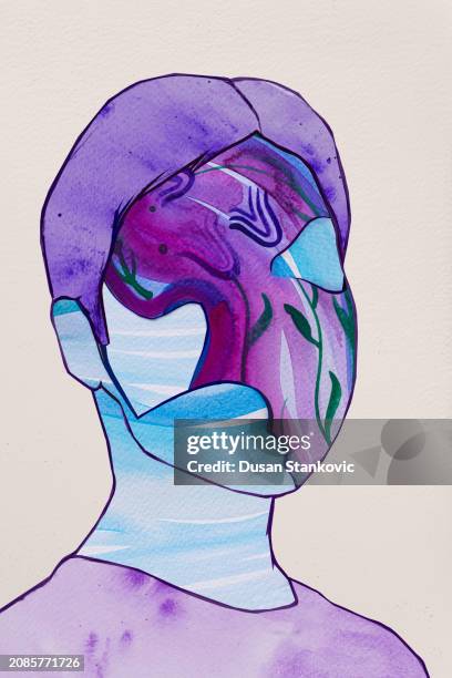 thinking about abstraction - water reflection face stock illustrations