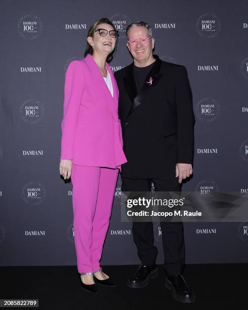 Alessandra Mion and Ernst Knam attend Damiani Centenary gala dinner at Teatro Alcione on March 14, 2024 in Milan, Italy.