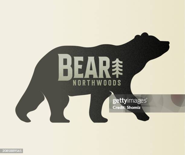 ilustraciones, imágenes clip art, dibujos animados e iconos de stock de imagen de diseño vectorial de icono de oso salvaje vintage - oso
