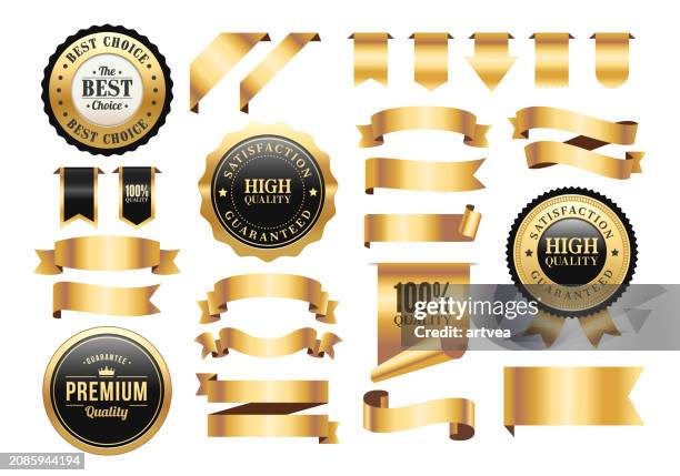 gold badges and ribbons set - playing tag stock illustrations