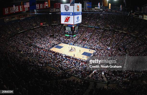 Overall view of Continental Airlines Arena during game three of the 2003 NBA Finals between the San Antonio Spurs and the New Jersey Nets at...