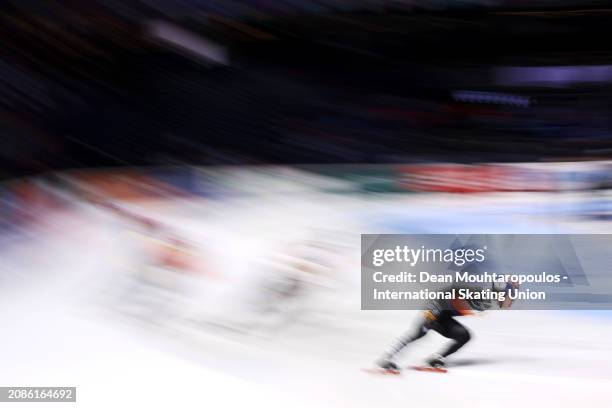 Ji Won Park of South Korea competes in the Men' 1500m Quarter Finals during ISU World Short Track Speed Skating Championships 2024 at AHOY Arena on...