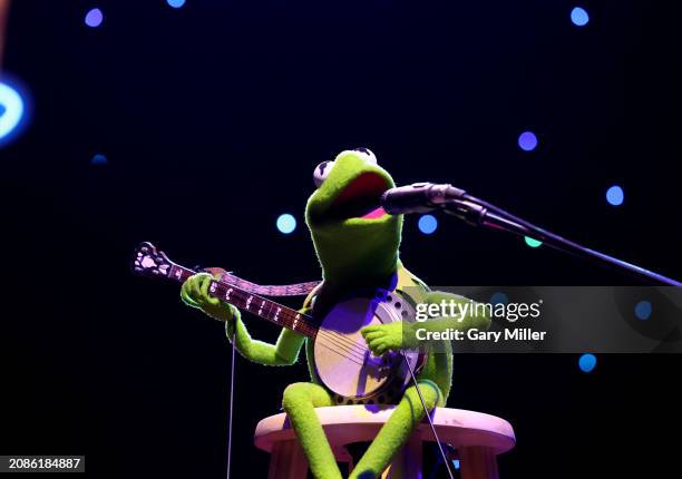 Kermit The Frog performs with Willie Nelson at Luck Reunion on March 14, 2024 in Spicewood, Texas.