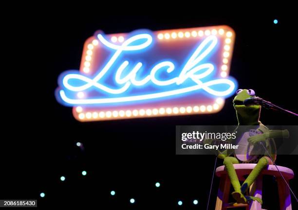 Kermit The Frog performs with Willie Nelson at Luck Reunion on March 14, 2024 in Spicewood, Texas.