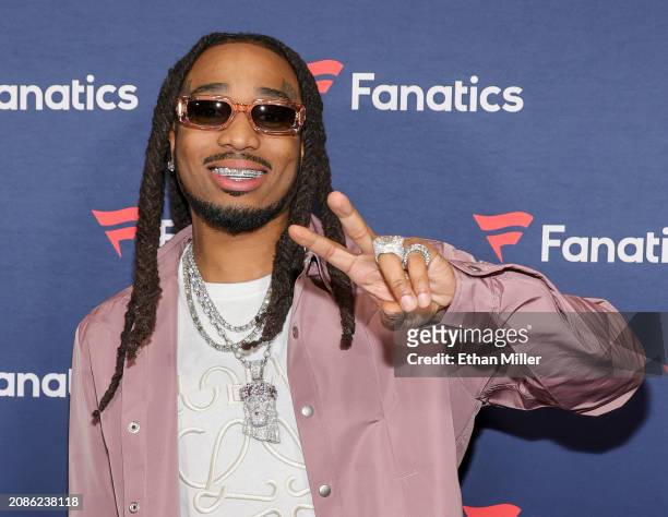Quavo attends Michael Rubin's Fanatics Super Bowl party at the Marquee Nightclub at The Cosmopolitan of Las Vegas on February 10, 2024 in Las Vegas,...