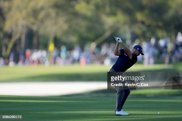 Wyndham Clark of the United States plays a shot on the 11th hole during the second round of THE PLAYERS Championship on the Stadium Course at TPC...