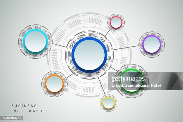 illustrazioni stock, clip art, cartoni animati e icone di tendenza di infografica del cerchio vettoriale. modello per diagramma ciclico, grafico, presentazione e grafico rotondo. concetto di business con 7 opzioni, parti, fasi o processi. - circle graph